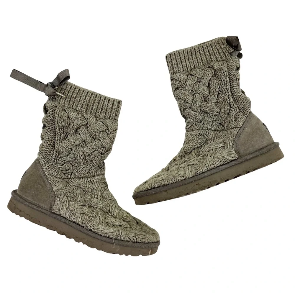 UGG Isla Sweater Cable Knit Boots in Gray Size 7 - Picture 2 of 16